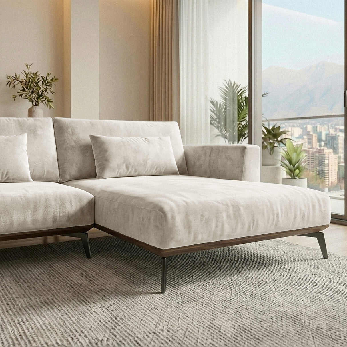 Sofá Seccional 3 Cuerpos Palace con Chaise Longue Derecho Tela Beige - 3.06m a Confección
