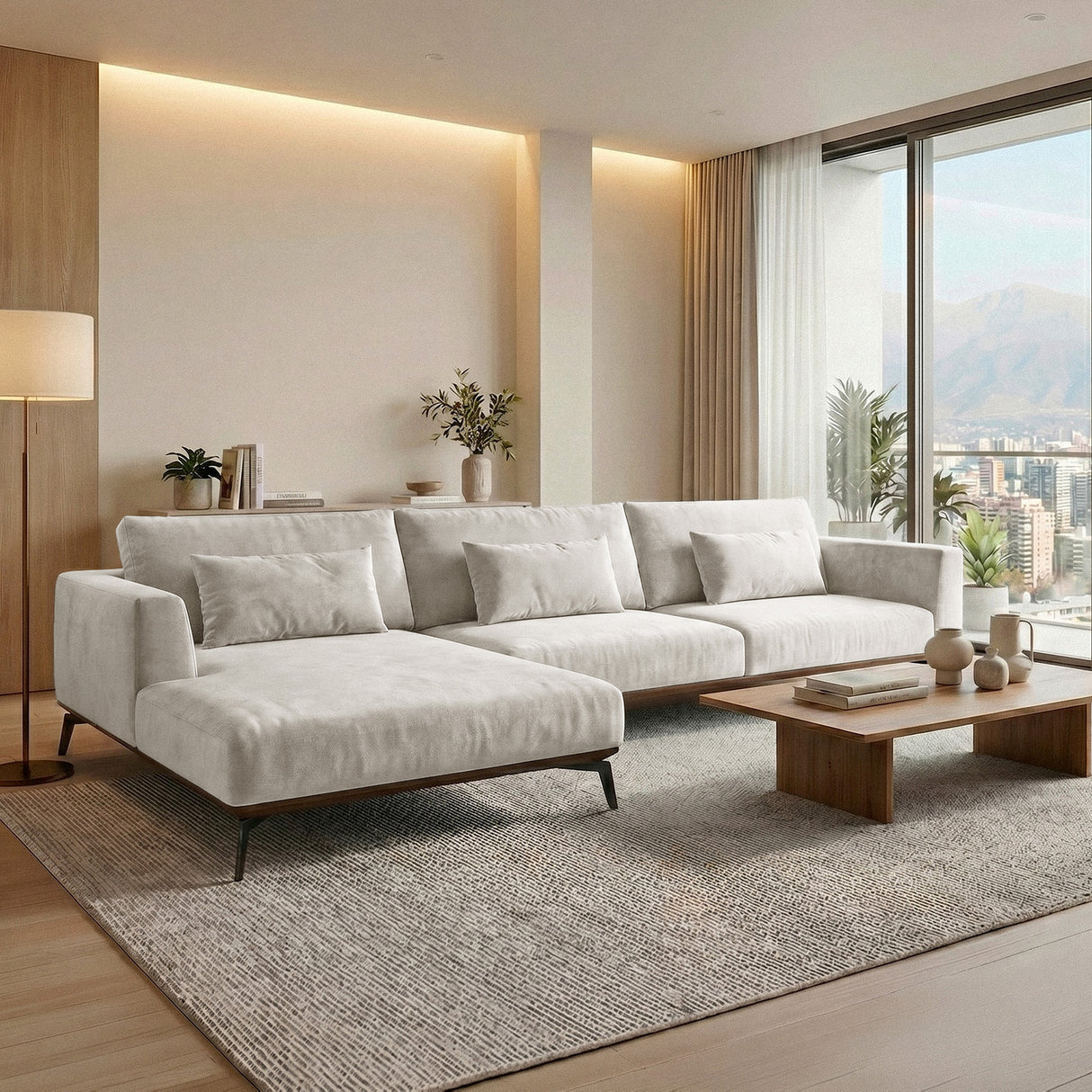 Sofá Seccional 3 Cuerpos Palace con Chaise Longue Izquierdo Tela Beige - 3.06m a Confección