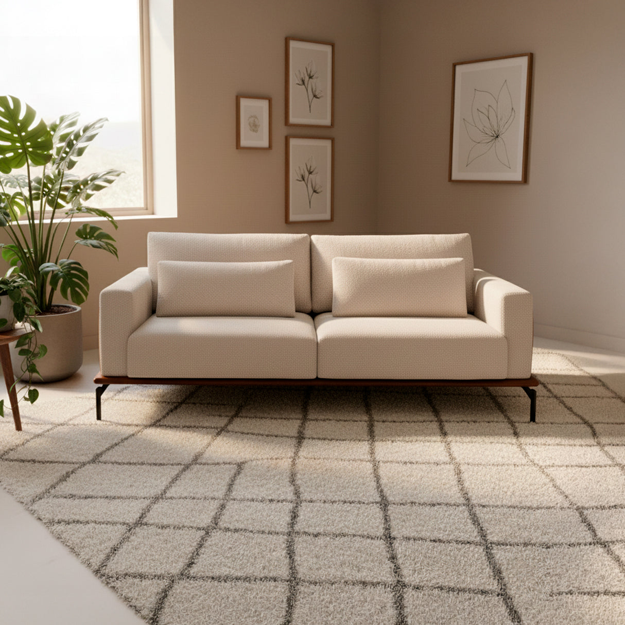 Sofá de dos cuerpos con detalles en eco cuero color chocolate