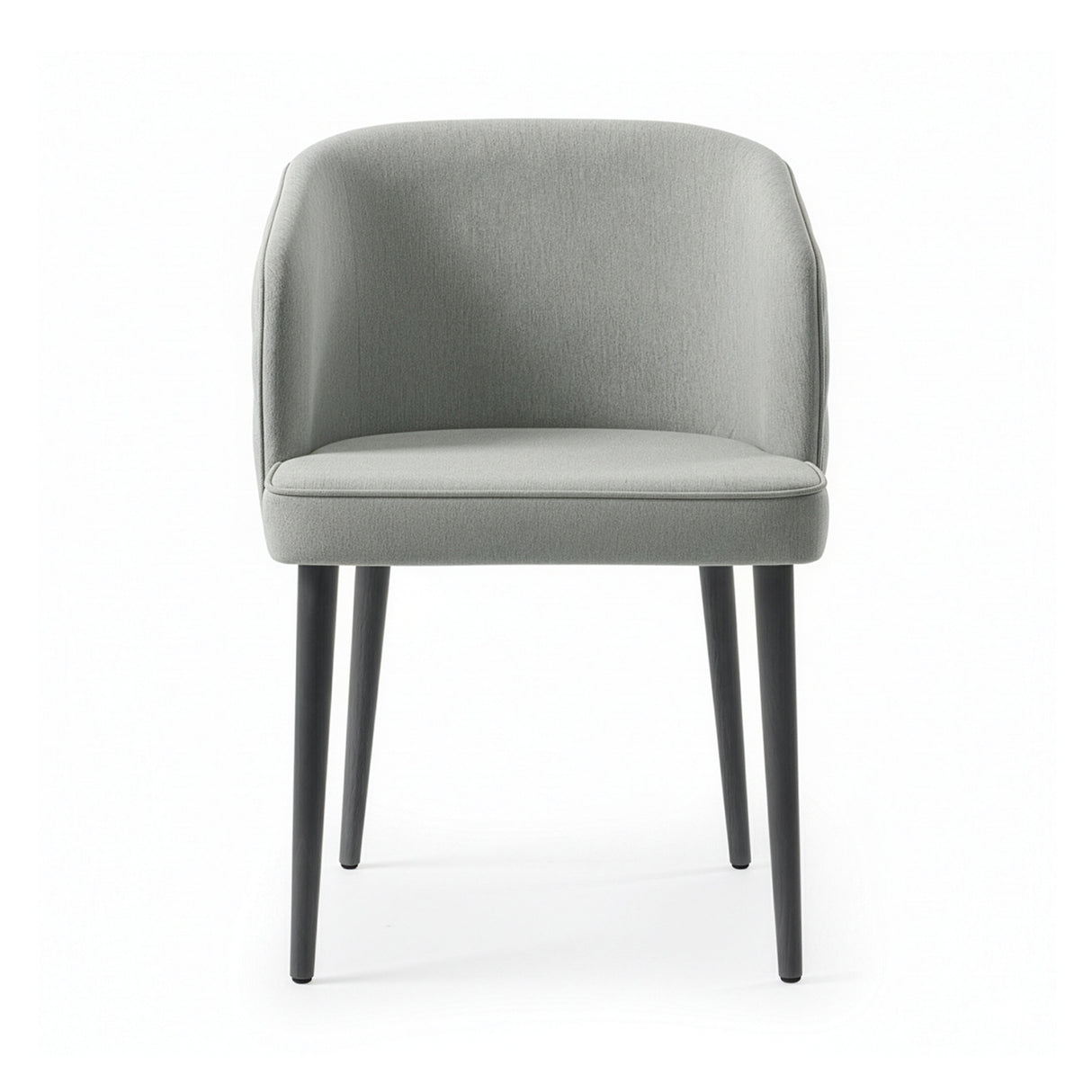 Silla con respaldo envolvente, acolchado con patrón y agarradera de metal.