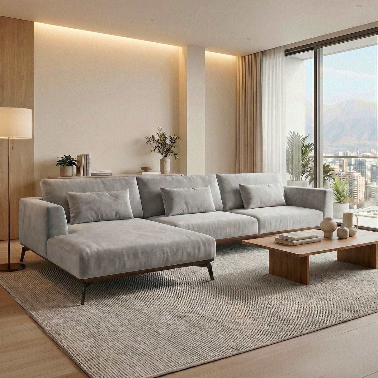 Sofá Seccional 3 Cuerpos Palace con Chaise Longue Izquierdo Tela Gris - 3.06m a Confección