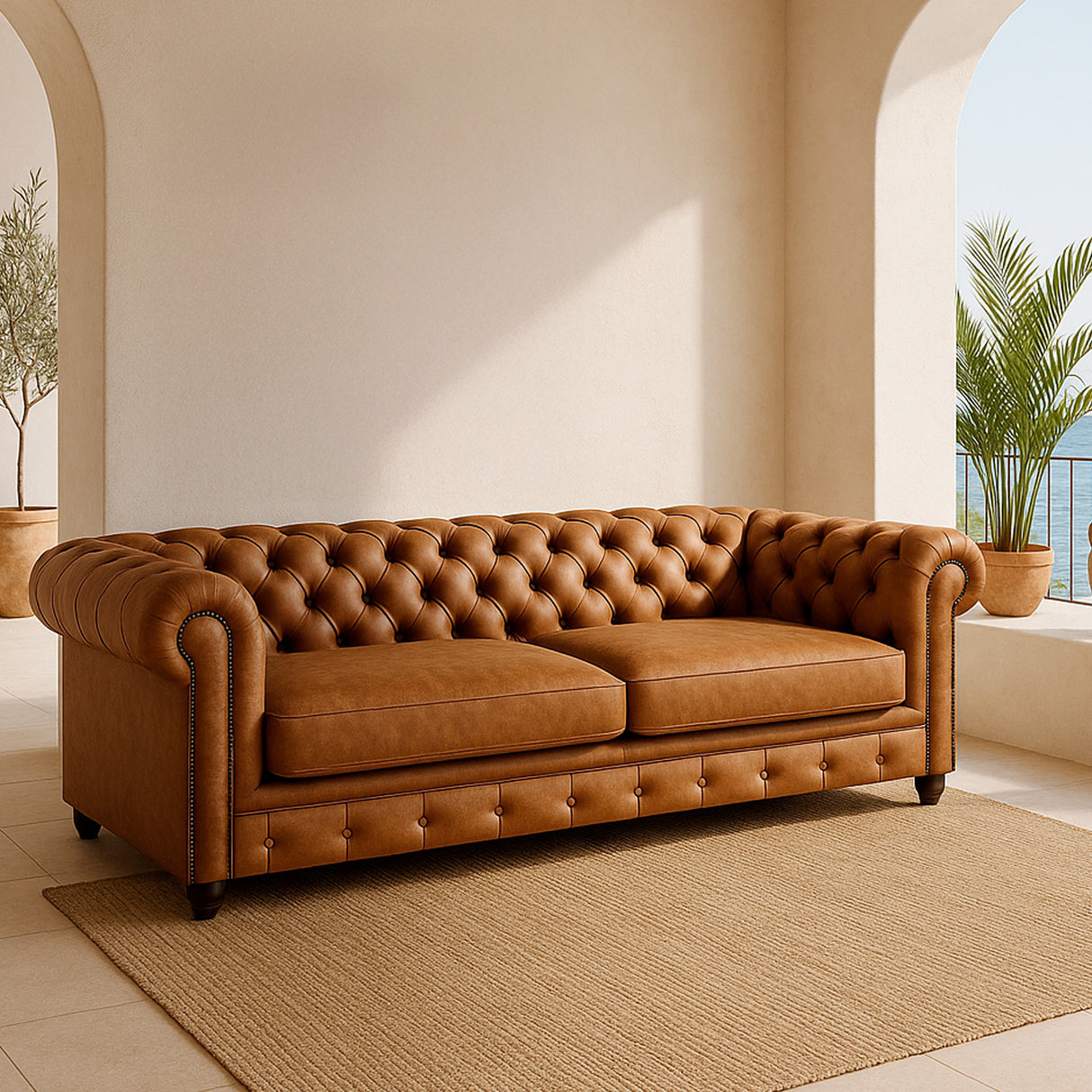 Sofá Chesterfield Cuero Natural