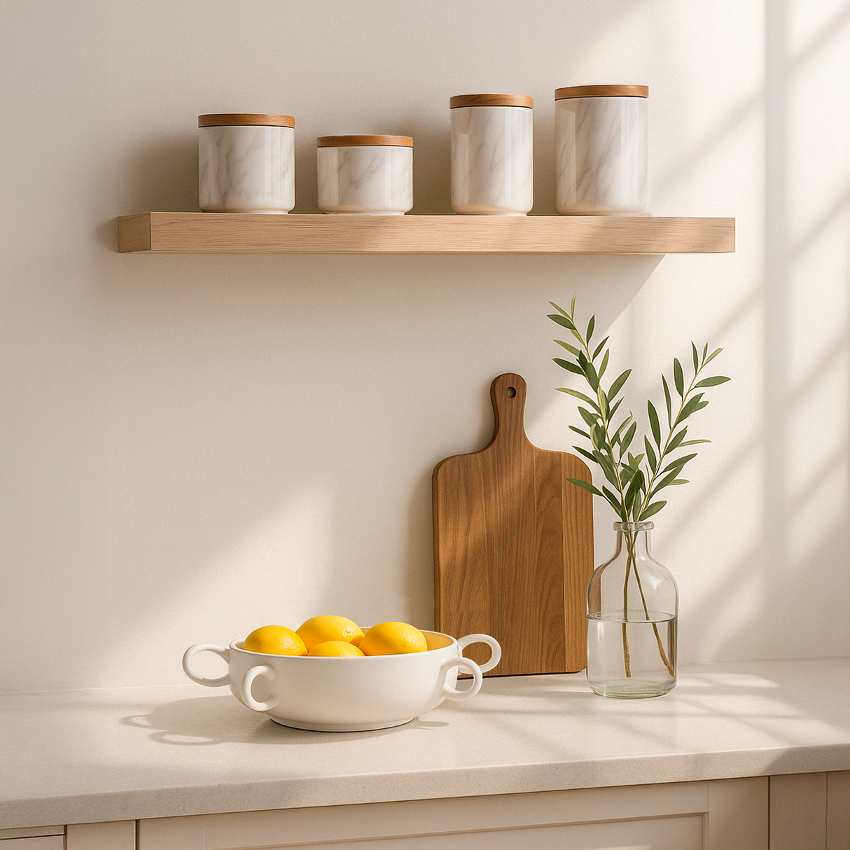 Set de 4 Frascos Mármol + Bandeja Beige Re Decora