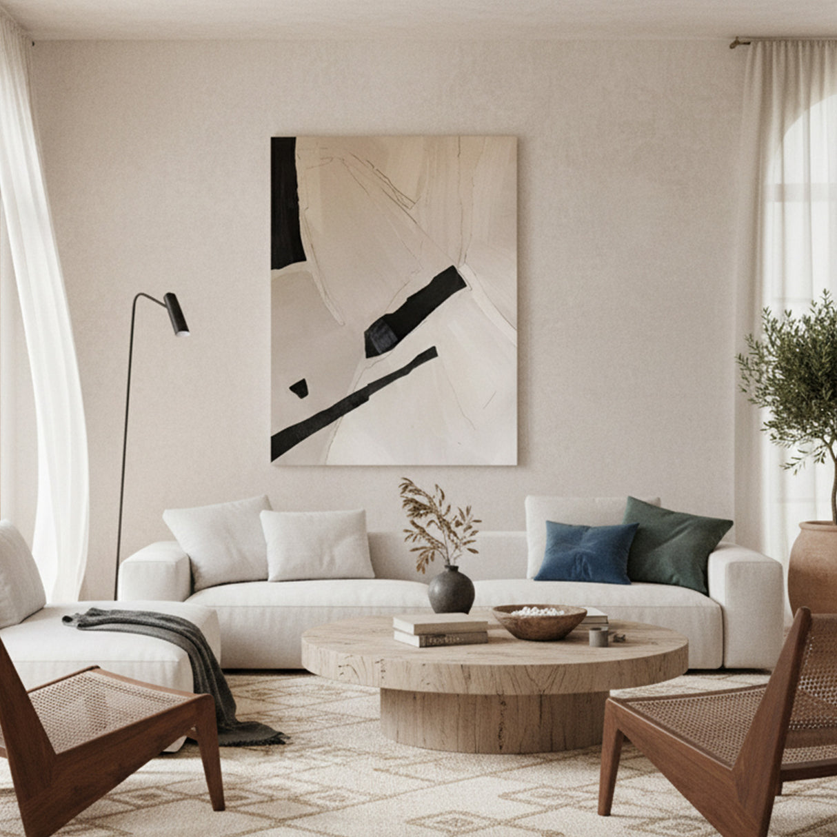 Cuadro Abstracto Líneas Beige