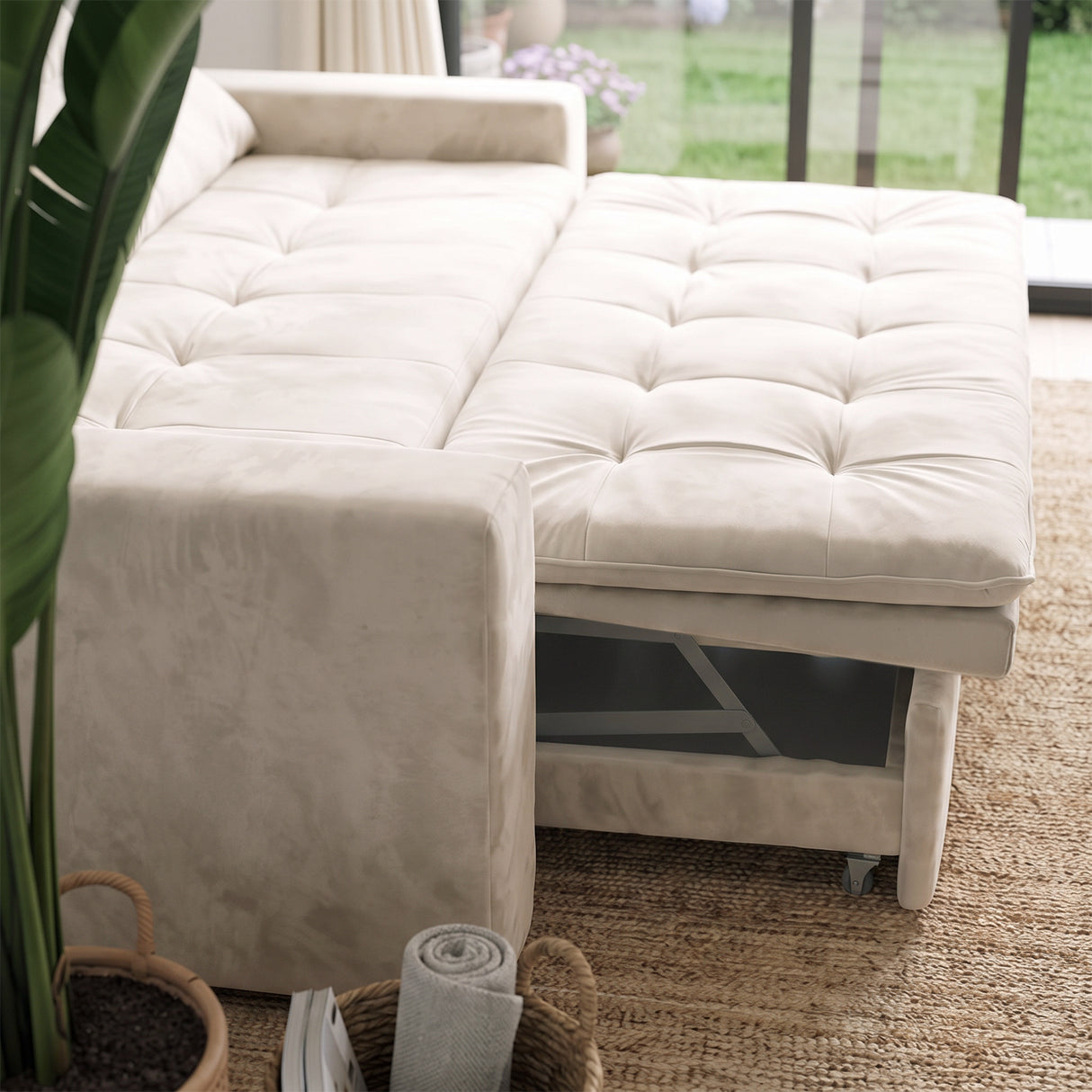 Sofá Cama 2 cuerpos Londres Tela Beige - 1.70m