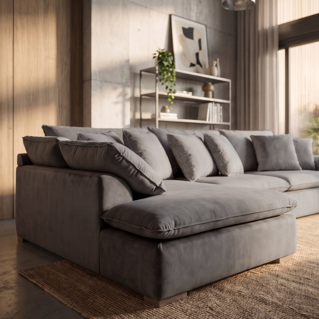 Sofá Seccional 3 Cuerpos Atualittá con Chaise Longue Izquierdo Tela Gris Oscuro - 2.87 x 2.05m a Confección