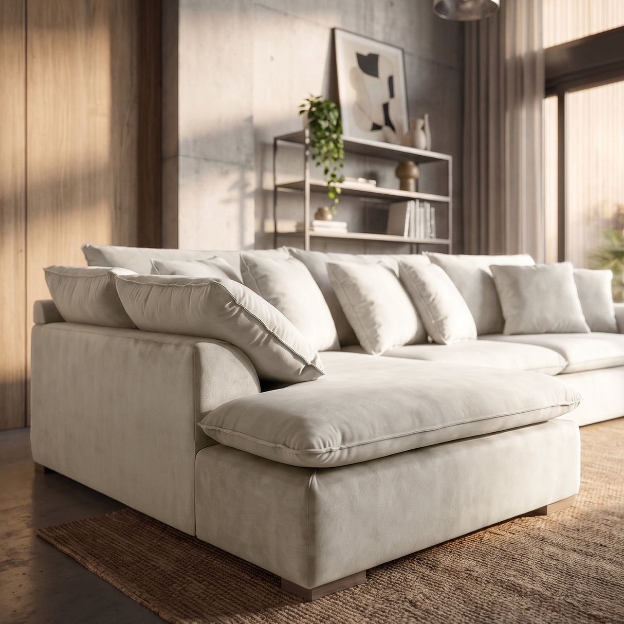 Sofá Seccional 3 Cuerpos Atualittá con Chaise Longue Izquierdo Tela Beige - 2.87 x 2.05m a Confección