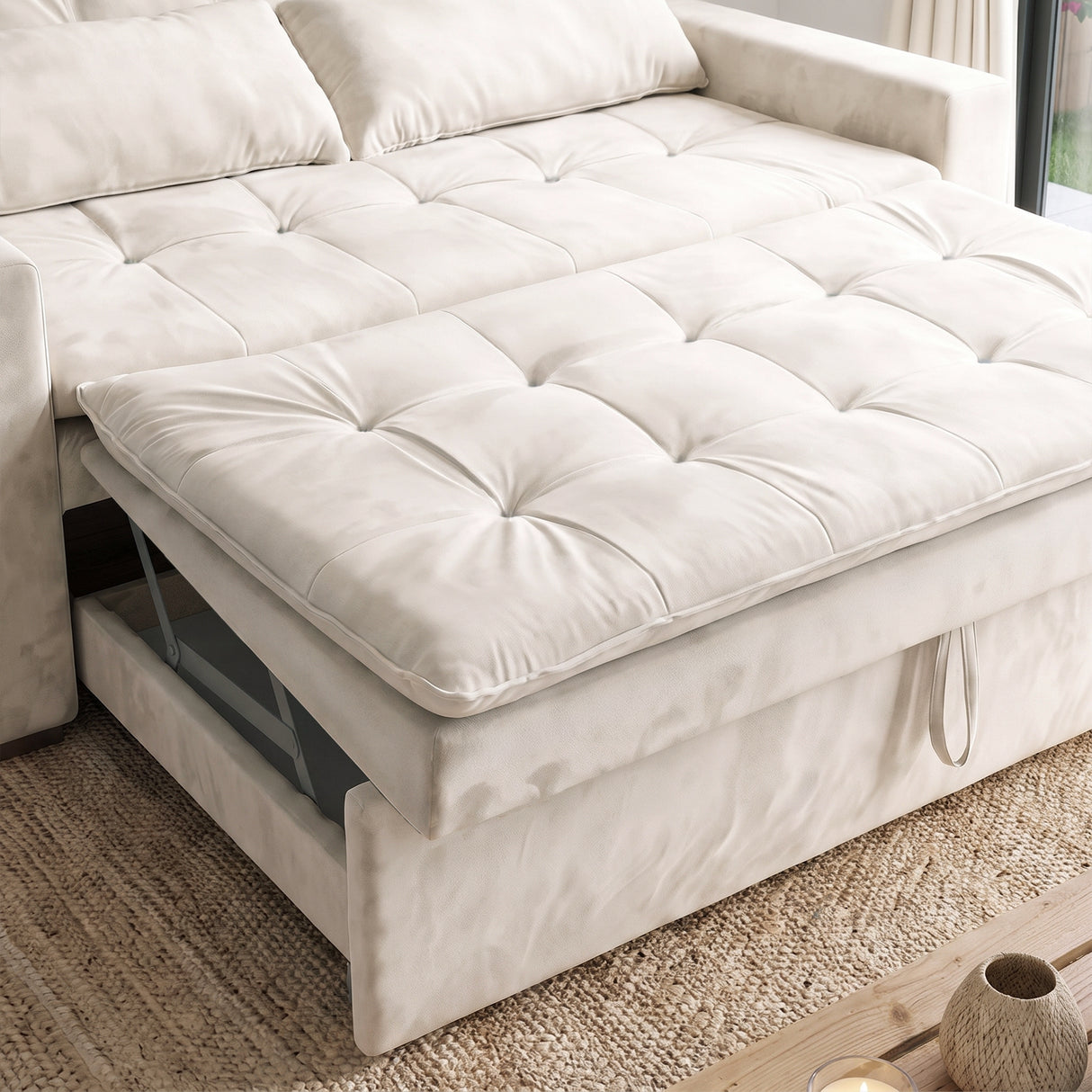 Sofá Cama 2 cuerpos Londres Tela Beige - 1.70m