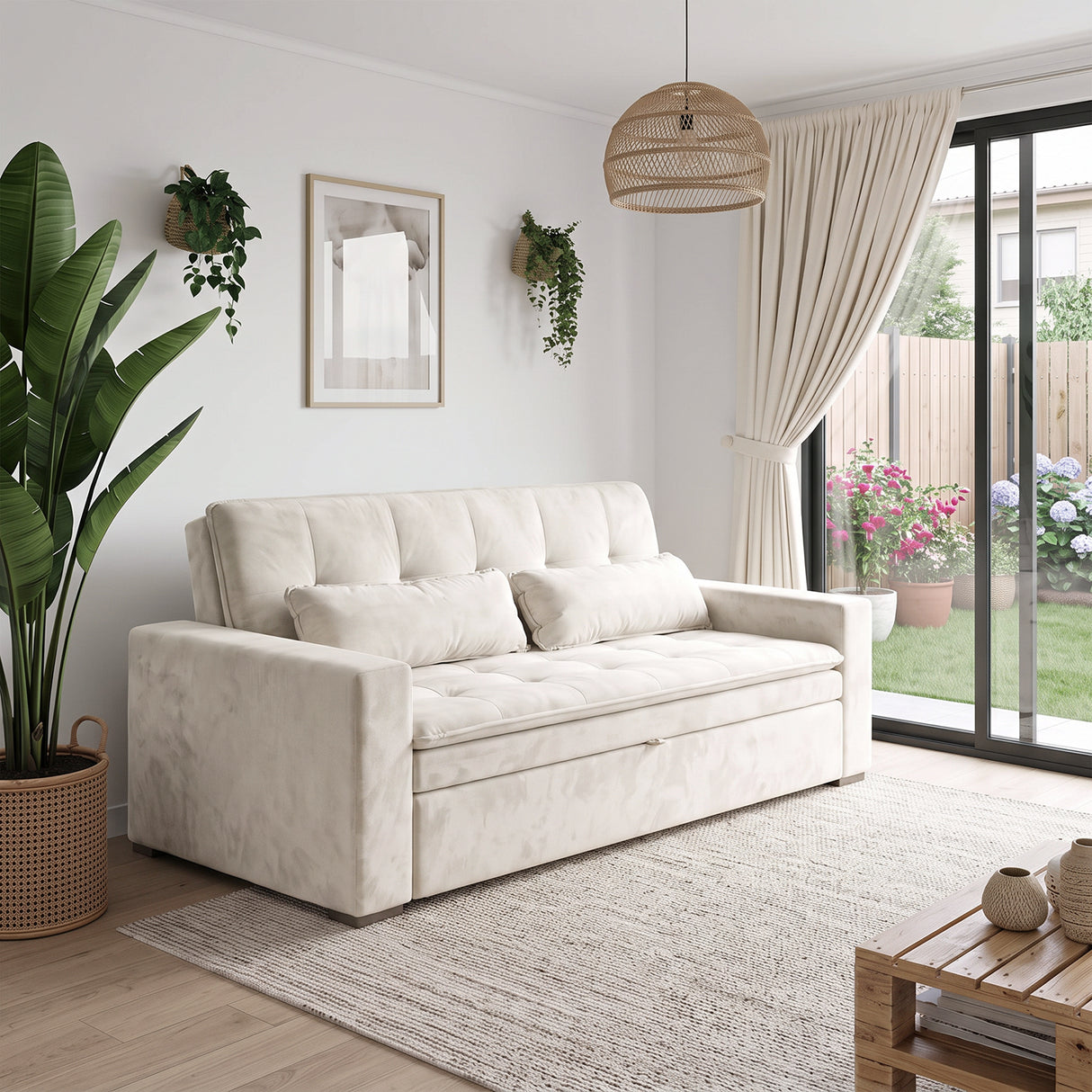 Sofá Cama 2 cuerpos Londres Tela Beige - 1.70m