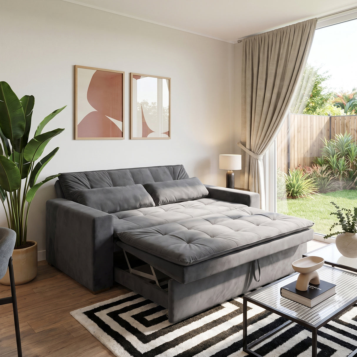 Sofá Cama 2 cuerpos Londres Tela Gris oscuro - 1.90m