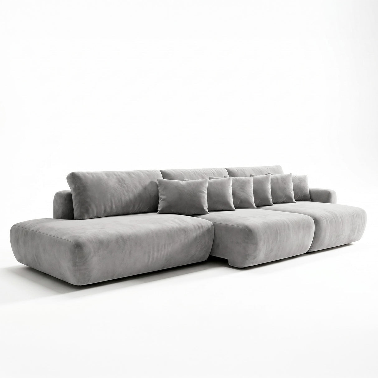 Sofá 3 Cuerpos Solana Pouf izquierdo Tela Gris - 3.28m