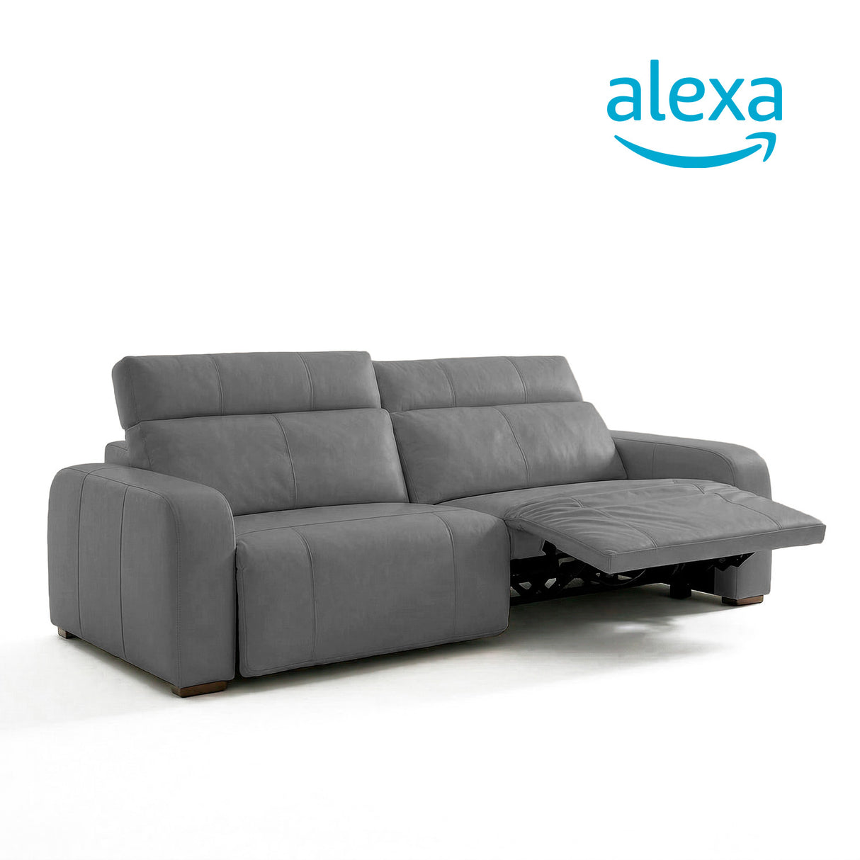 Sofá de Cuero Trivor Reclinable y Extensible 2 Cuerpos Gris con Alexa - 2.42m a Confección
