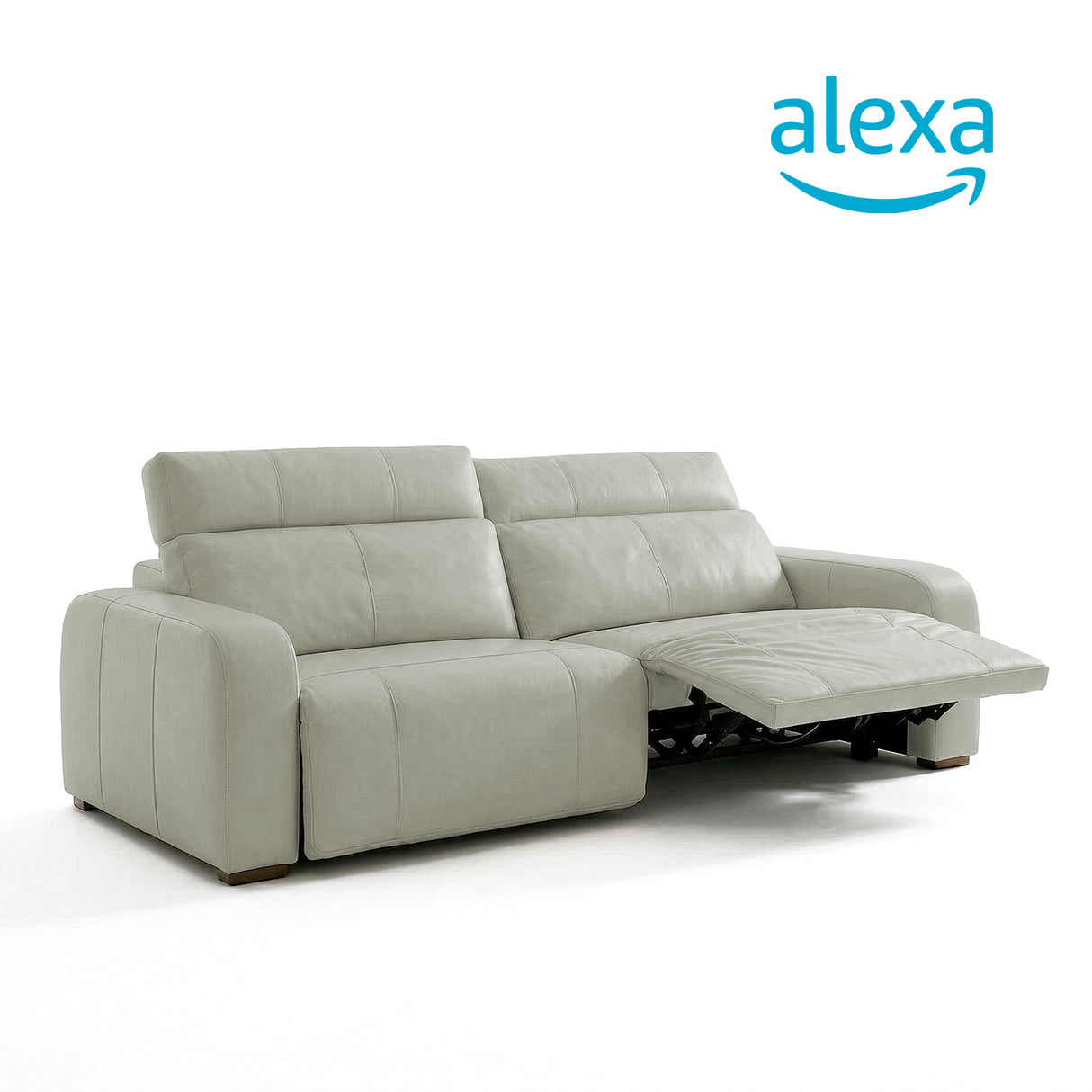 Sofá de Cuero Trivor Reclinable y Extensible 2 Cuerpos Verde Salvia con Alexa - 2.22m a Confección