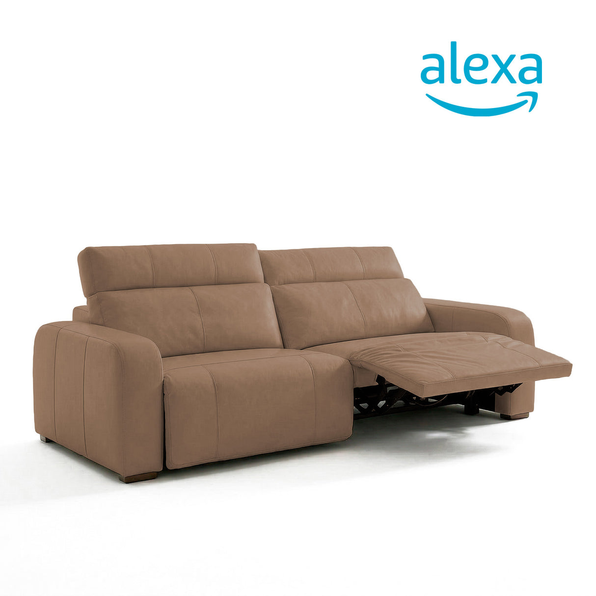 Sofá de Cuero Trivor Reclinable y Extensible 2 Cuerpos Almendra con Alexa - 2.42m a Confección