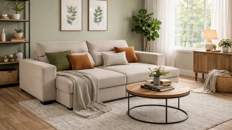Sofá Houston extensible en sala de estar luminosa y actual