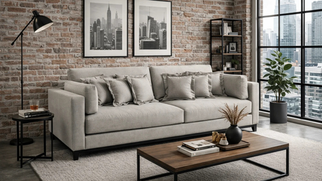 Sofá Liberty en ambiente industrial moderno con pared de ladrillo