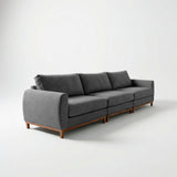 Sofá de tres cuerpos, tela lino, color gris oscuro.