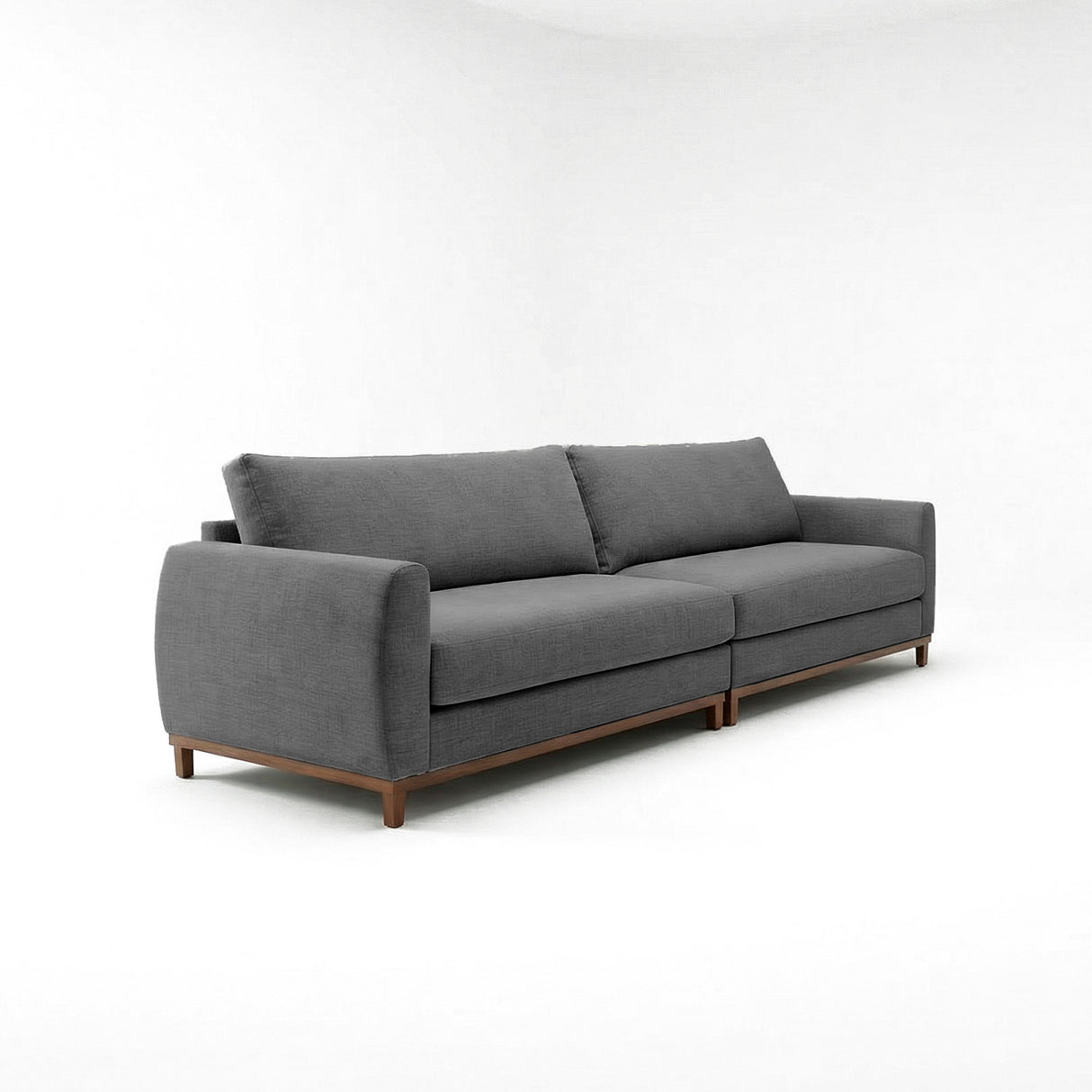 Sofá de dos cuerpos, tela lino, color gris oscuro.