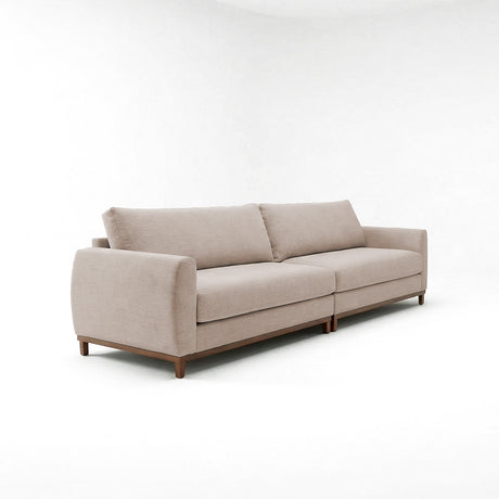 Sofá de dos cuerpos, tela lino, color gris arena.
