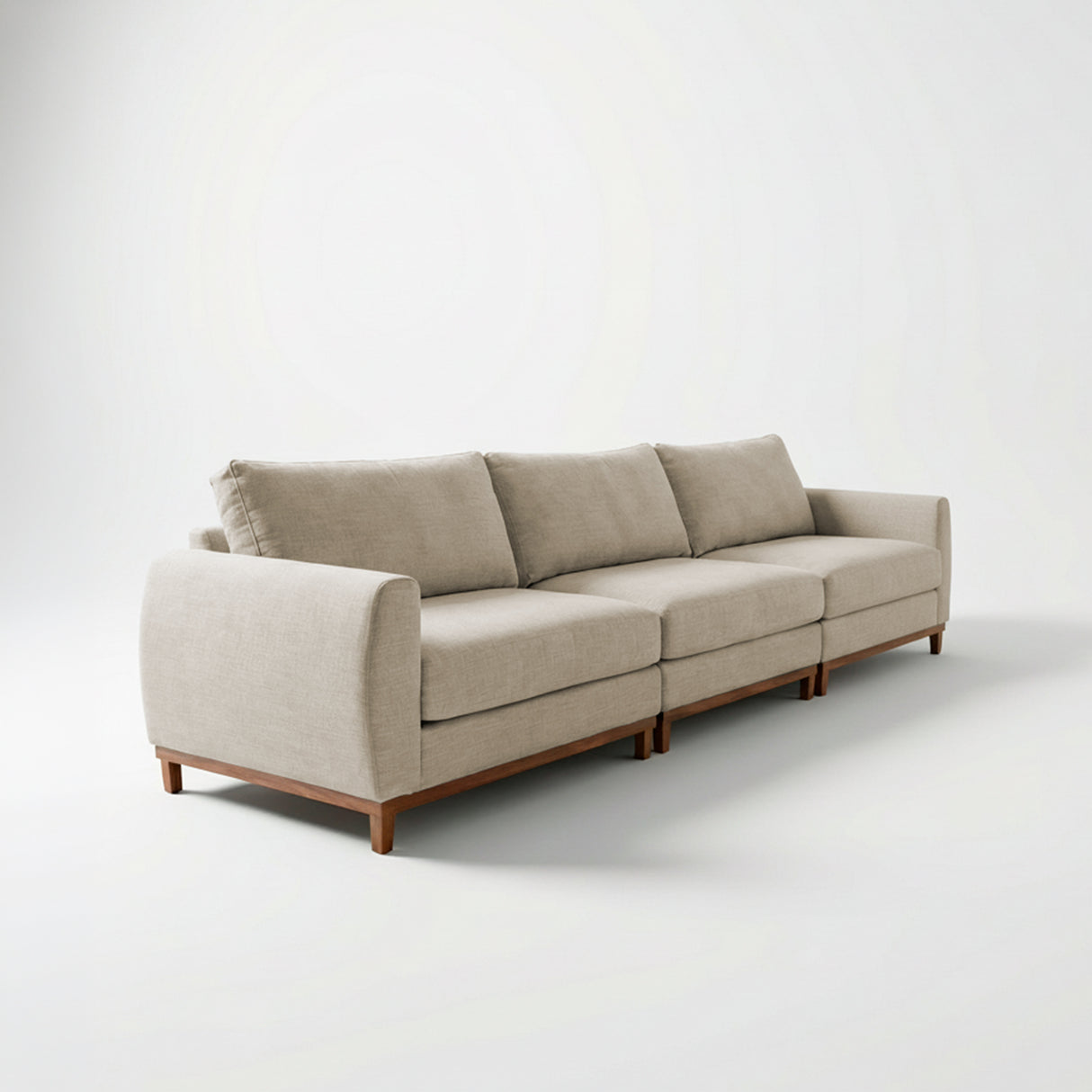 Sofá de tres cuerpos, tela lino, color fendi.