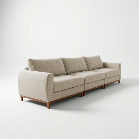 Sofá de tres cuerpos, tela lino, color fendi.