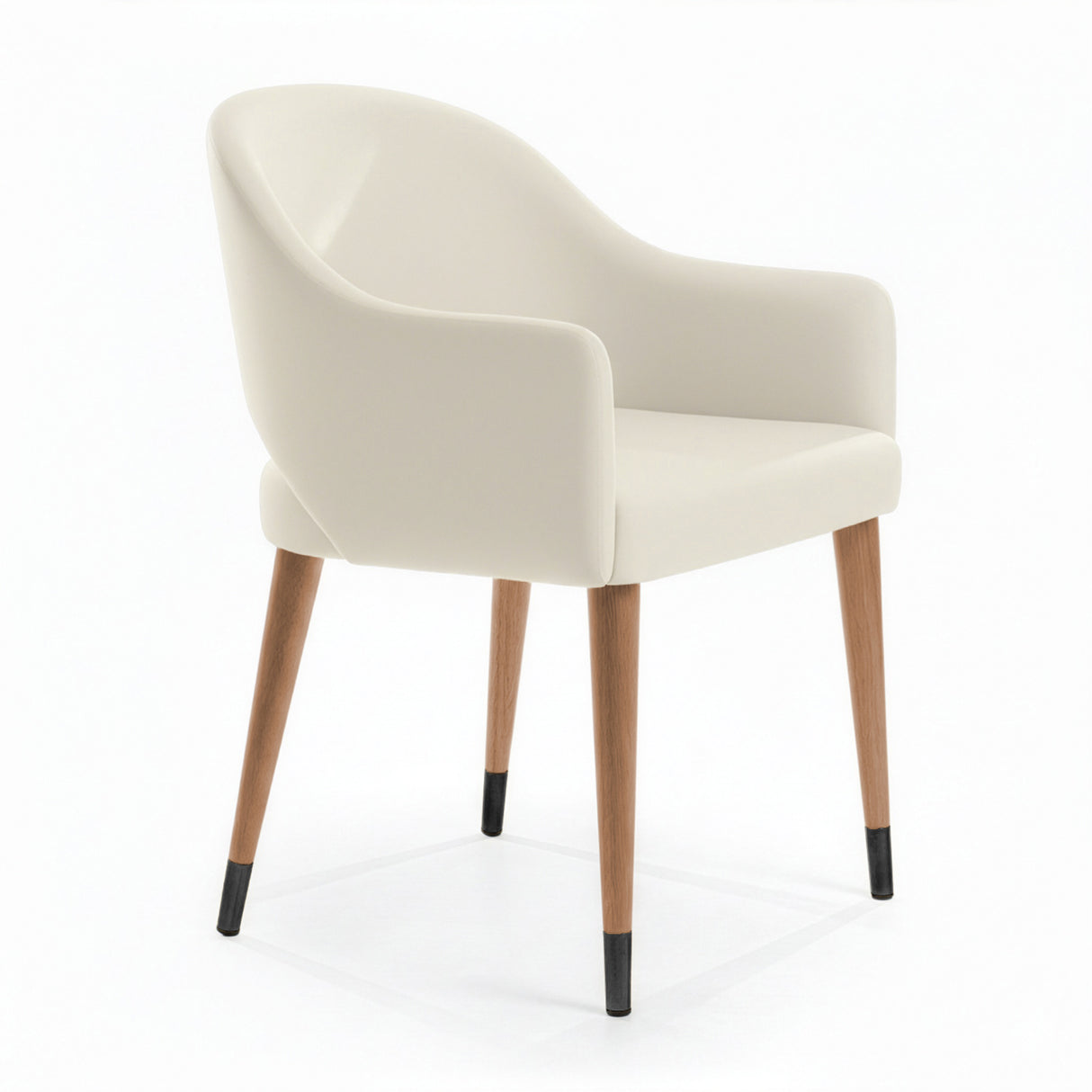 Silla acolchada con respaldo abierto color beige claro.
