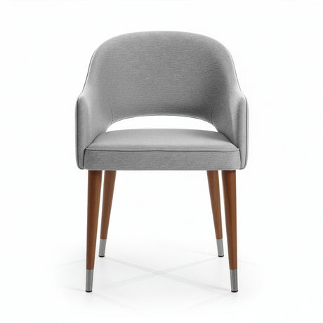 Silla acolchada con respaldo abierto color gris.