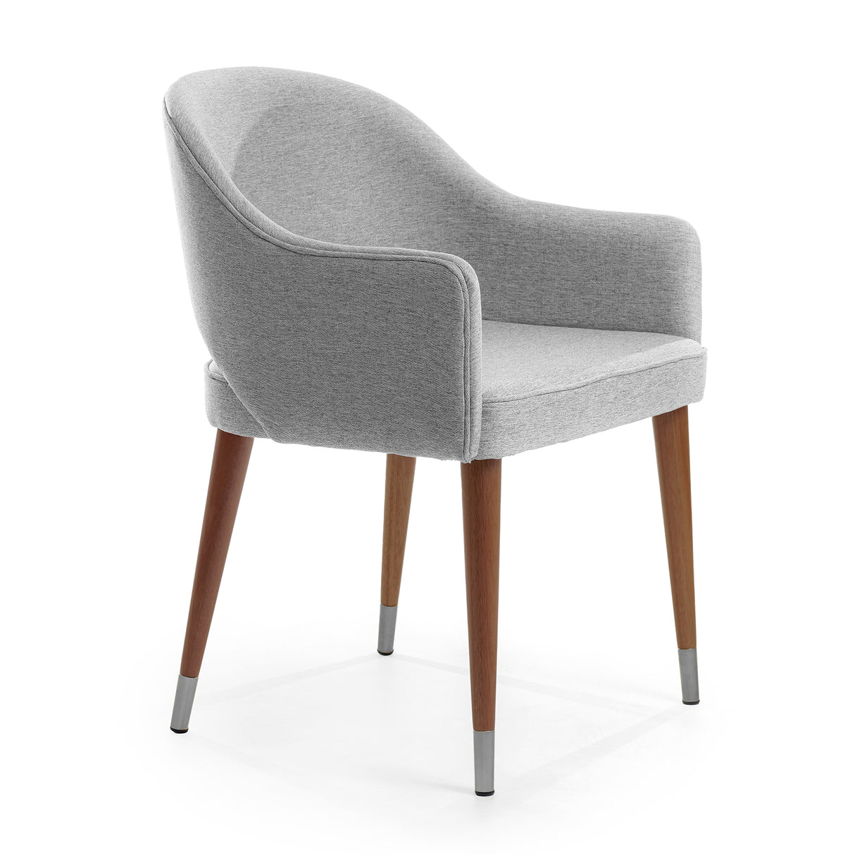 Silla acolchada con respaldo abierto color gris.