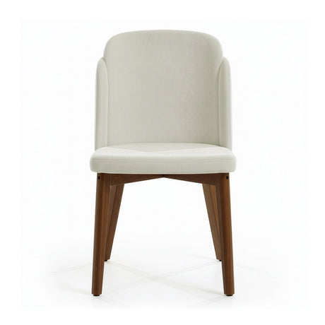 Silla acolchada con respaldo y patas de madera y detalle en ecocuero.