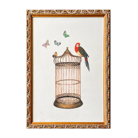 Cuadro Jaula de Pájaros y mariposas