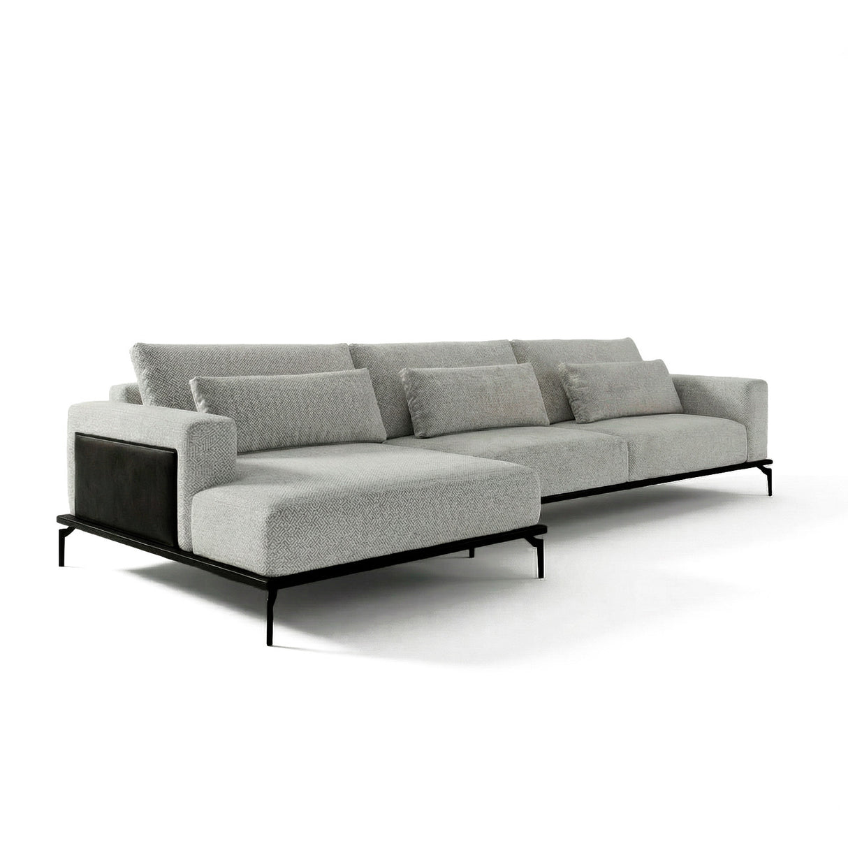 Sofá con chaise longue de tres cuerpos.