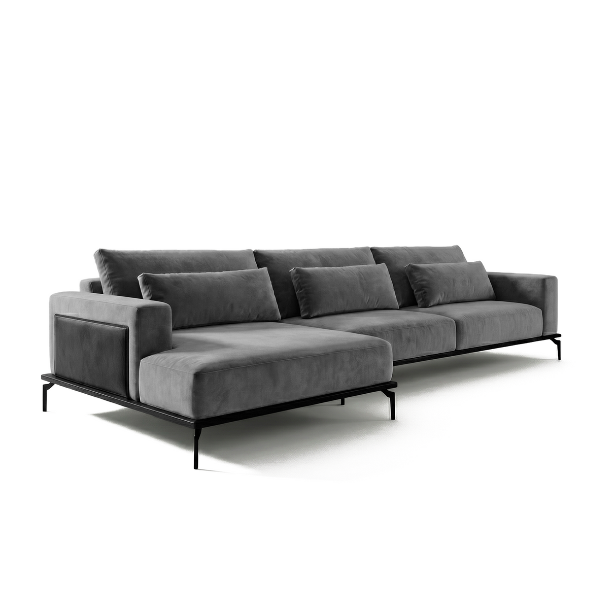 Sofá seccional 3 cuerpos Desser con chaise Longue izquierdo Tela Gris Oscuro - 3.08m