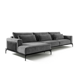Sofá seccional 3 cuerpos Desser con chaise Longue izquierdo Tela Gris Oscuro - 3.08m
