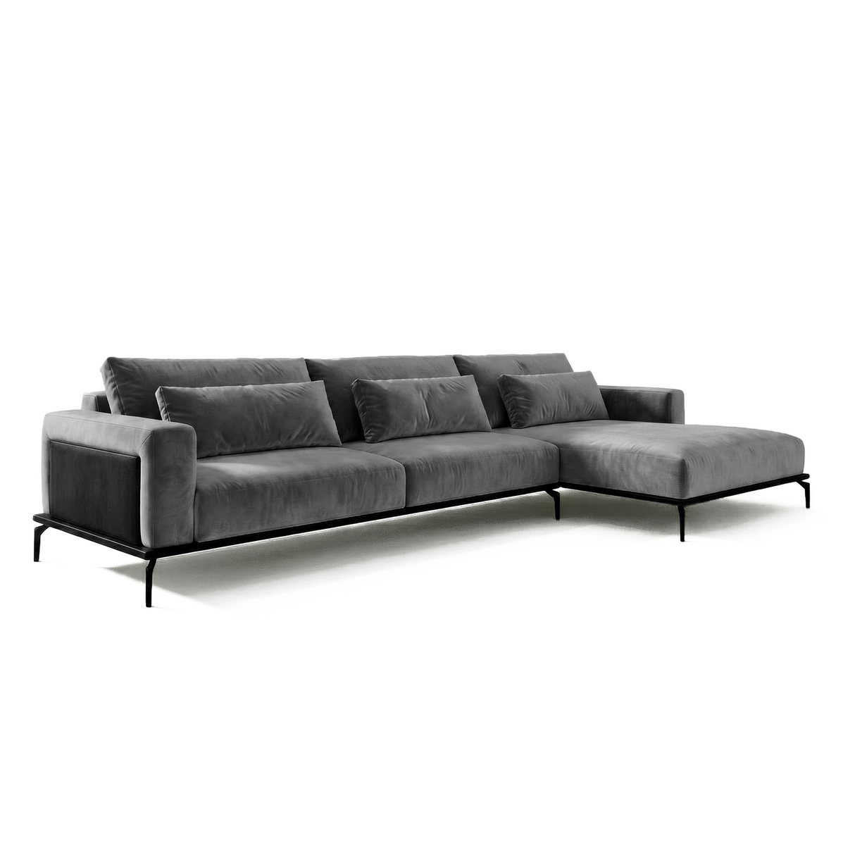 Sofá seccional 3 cuerpos Desser con chaise Longue derecho Tela Gris Oscuro - 2.78m