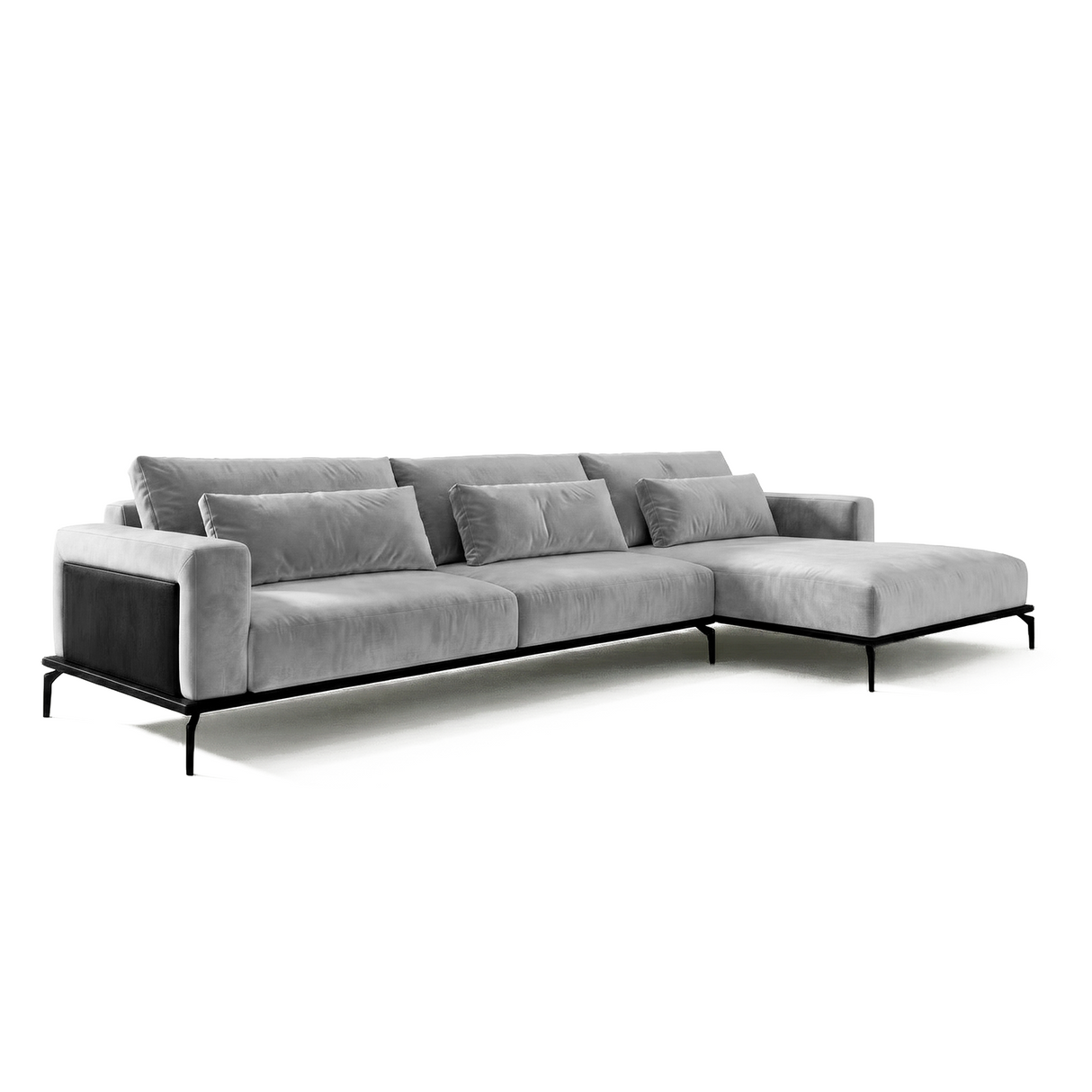 Sofá seccional 3 cuerpos Desser con chaise Longue derecho Tela Gris Claro - 3.68m