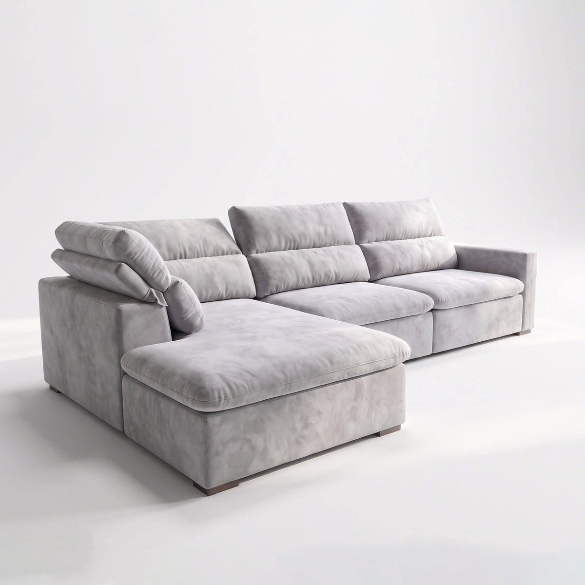Sofá Seccional 3 Cuerpos Dublin con Chaise Longue Izquierdo Tela Gris Claro - 2.80 x 1.90m a Confección