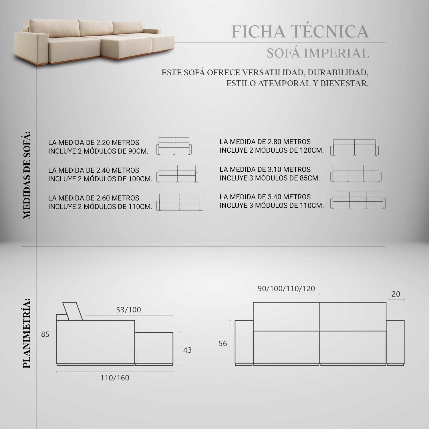 Sofá Imperial Eco Cuero con Carga touch y Luminaria