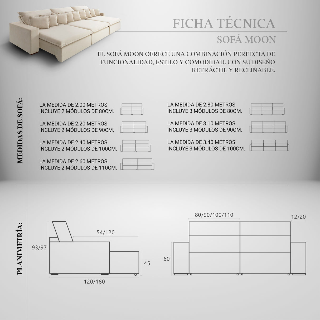 Sofá Moon Reclinable y Extensible