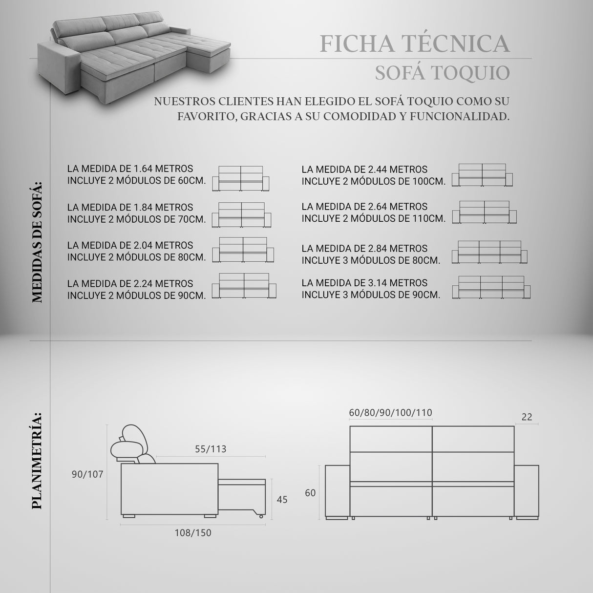 Sofá Extensible y Reclinable Toquio Stock