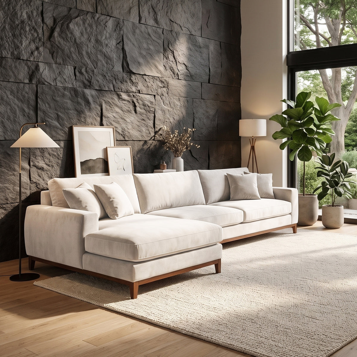 Sofá Seccional 3 Cuerpos Adesso con Chaise Longue Izquierdo Tela Beige - 3.60m a Confección