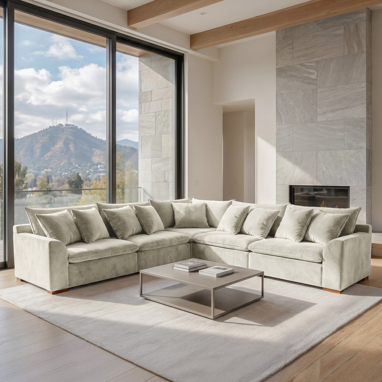Sofá 4 Personas Atualittá en "L" Tela Beige - 2.77M X 2.77M de Chaise Longue
