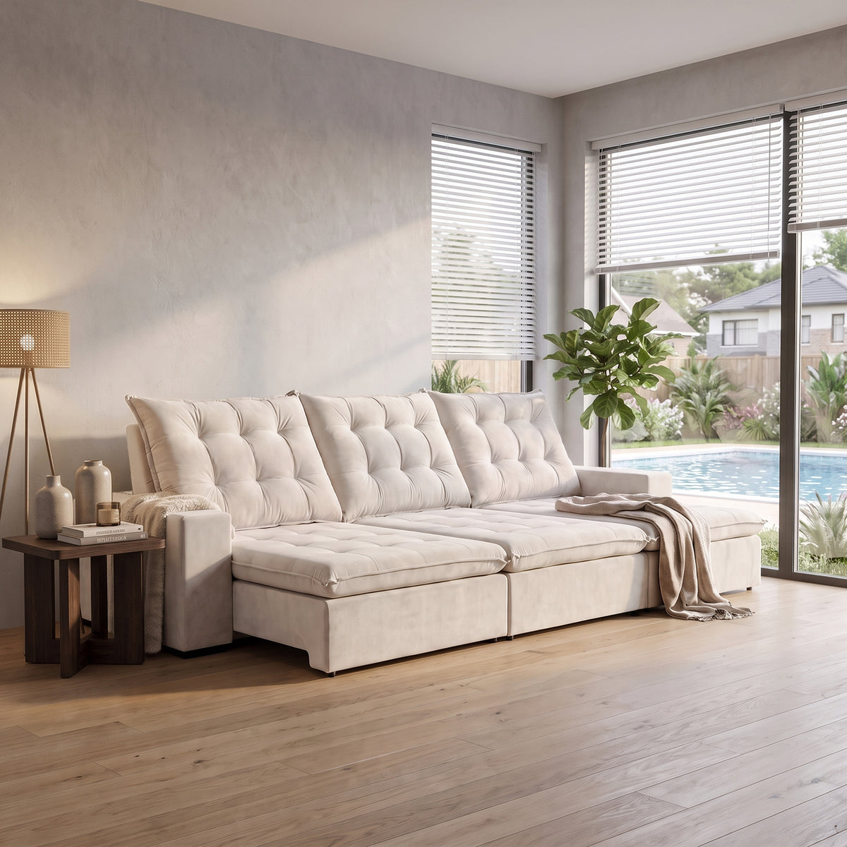 Sofá 3 Cuerpos Caribe Tela Beige - 3.39m a Confección
