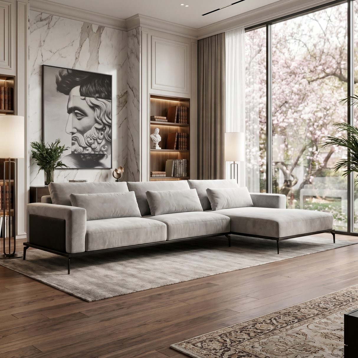 Sofá seccional 3 cuerpos Desser con chaise Longue izquierdo Tela beige - 2.78m