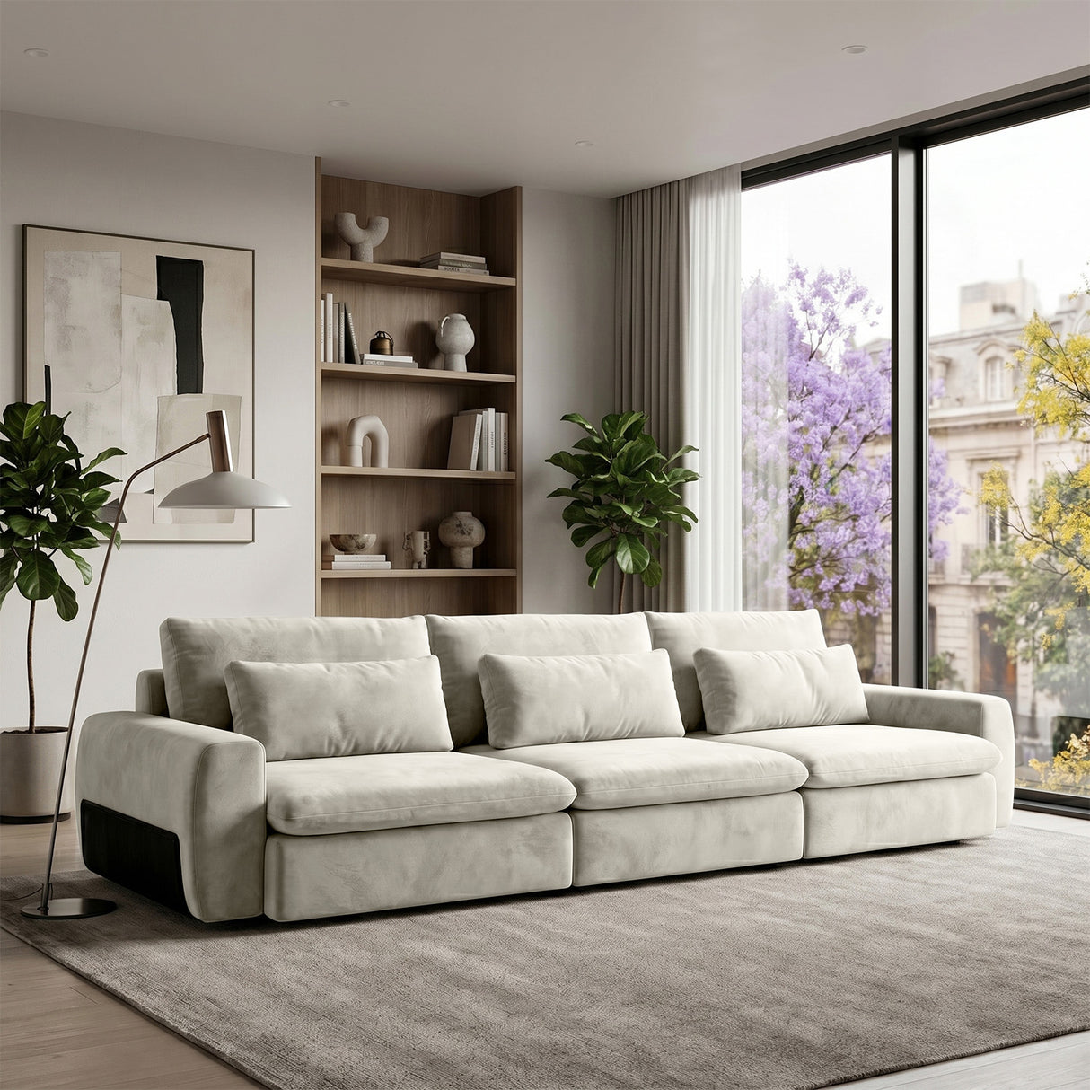 Sofá 3 Cuerpos Litus Tela Beige - 3.04m