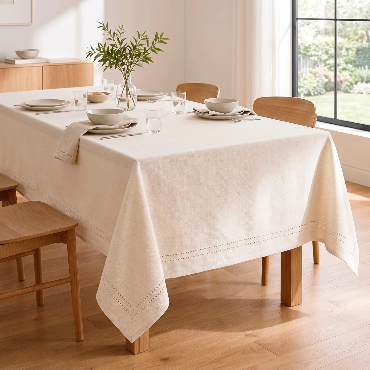 MANTEL  BORDE PICOT CREMA 180 x 350cm