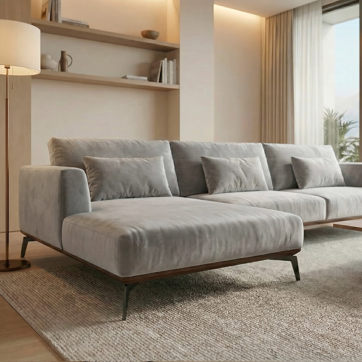 Sofá Seccional 3 Cuerpos Palace con Chaise Longue Izquierdo Tela Gris - 3.06m a Confección