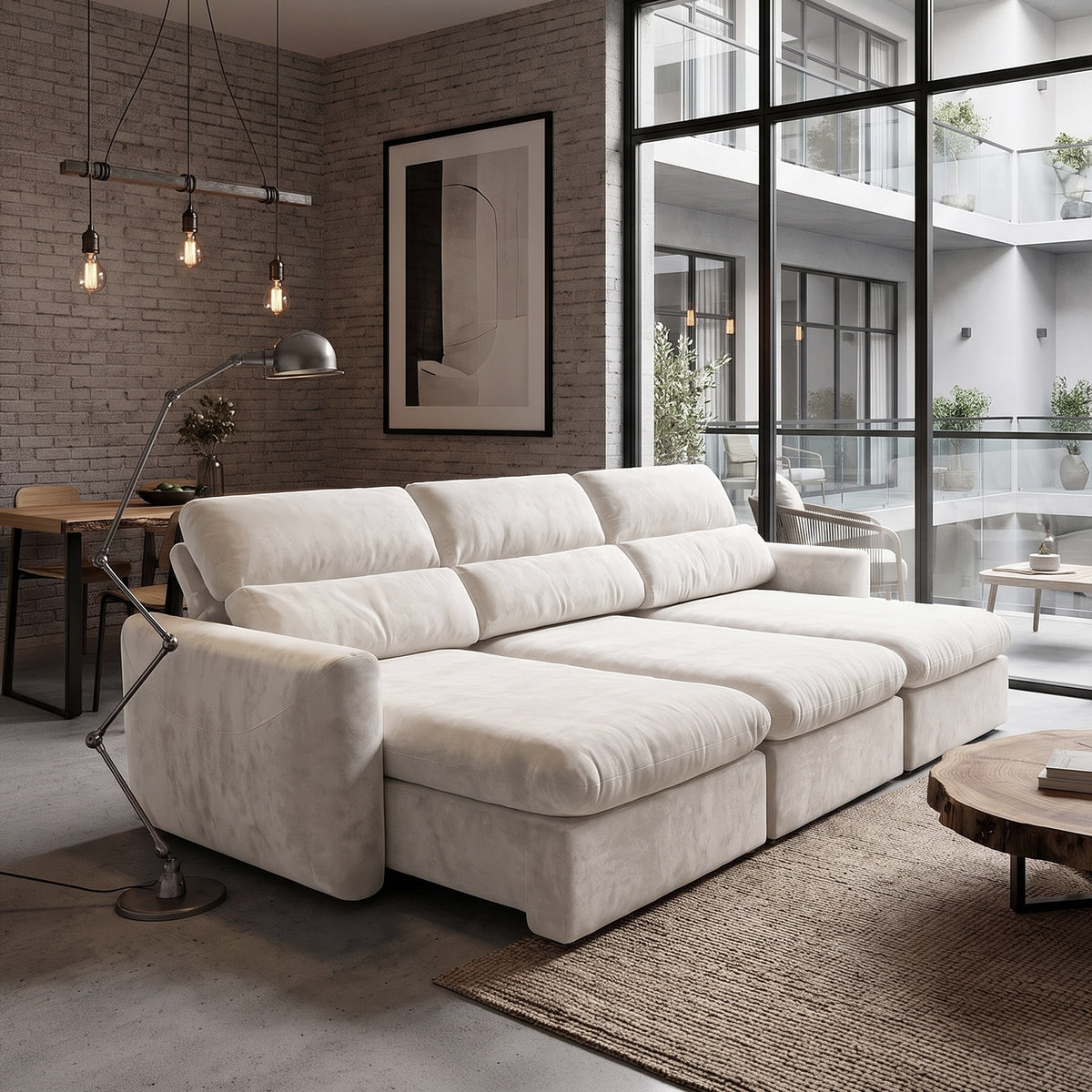 Sofá 3 Cuerpos Paris Tela Beige - 3.04m