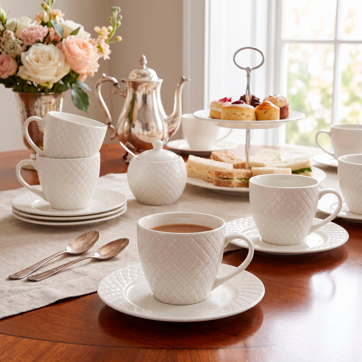 Set 6 Tazas + platillos porcelana Windsor