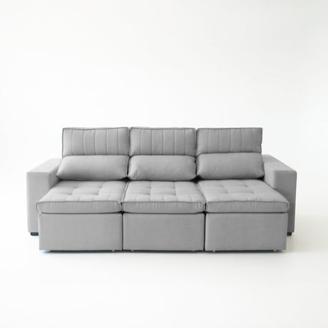 Sofá extensible y reclinable de 3 cuerpos tela chenille color gris