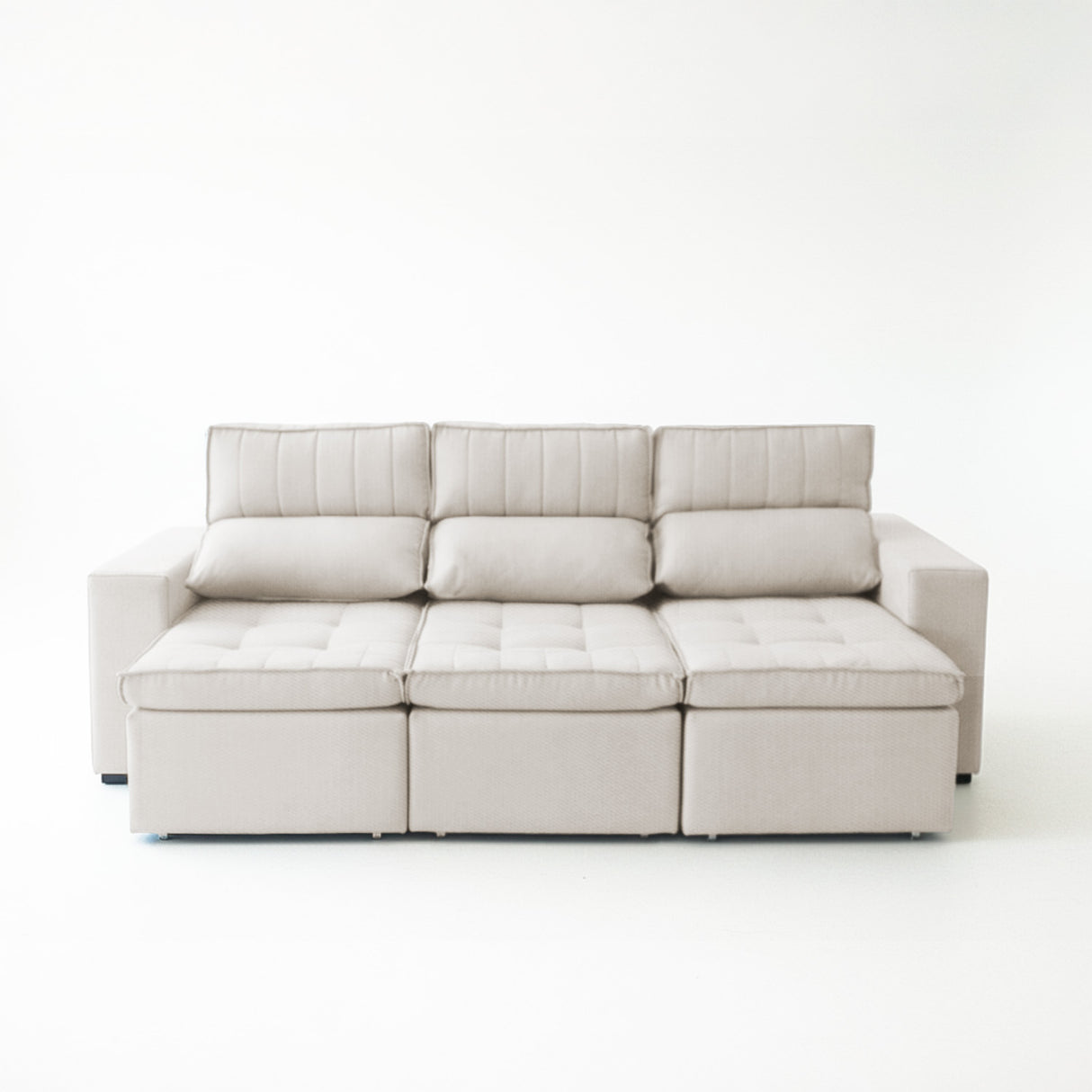 Sofá extensible y reclinable de 3 cuerpos tela chenille color crema